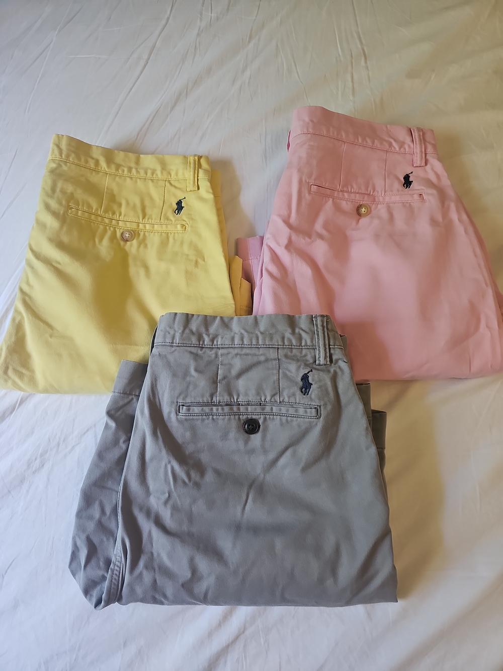 Polo Ralph Lauren Classic Chino Pants - Pastel Yellow, Pink, Gray Mens Lot Of 3